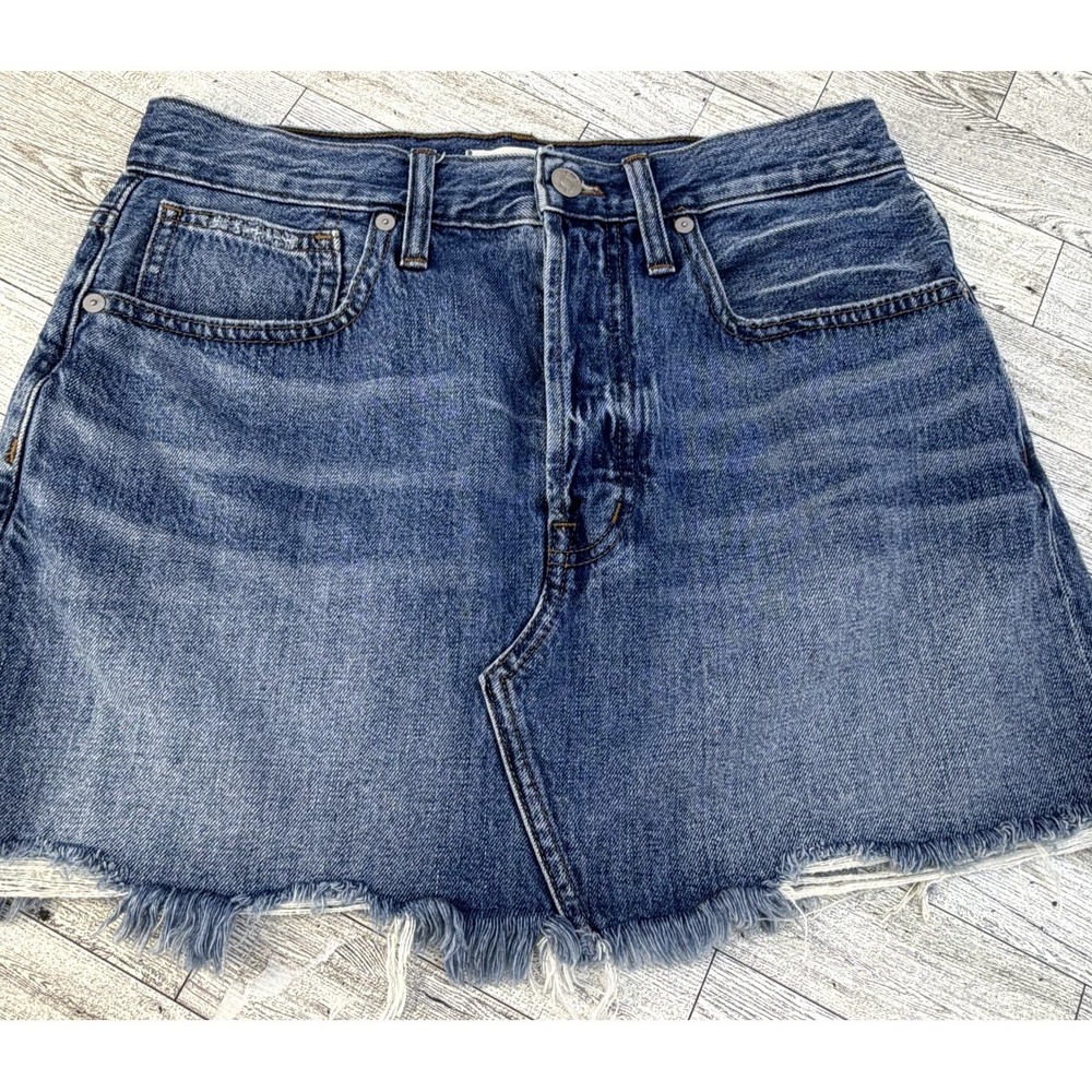 Madewell Blue Jean Skirt Womens 27 Blue Denim Mini Raw Hem 100% Cotton 5-Pocket